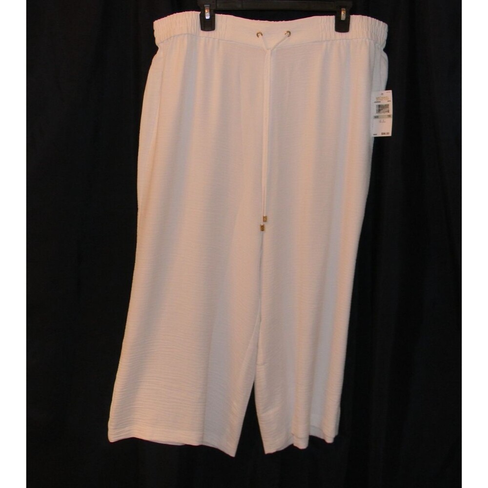 Michael Michael Kors White Flowy Pull-on Pants Cropped White Sz L Resortwear NWT